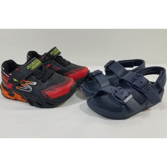 Skechers Kids Flex-Glow Bolt Light-Up Sneakers & Cat & Jack Navy Sandals Size 7 - Picture 1 of 12